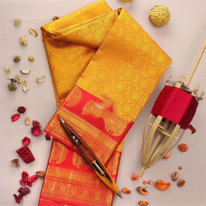 Saptarshi By Aab Orange Heavy Soft Lichi Silk Sarees Catalog